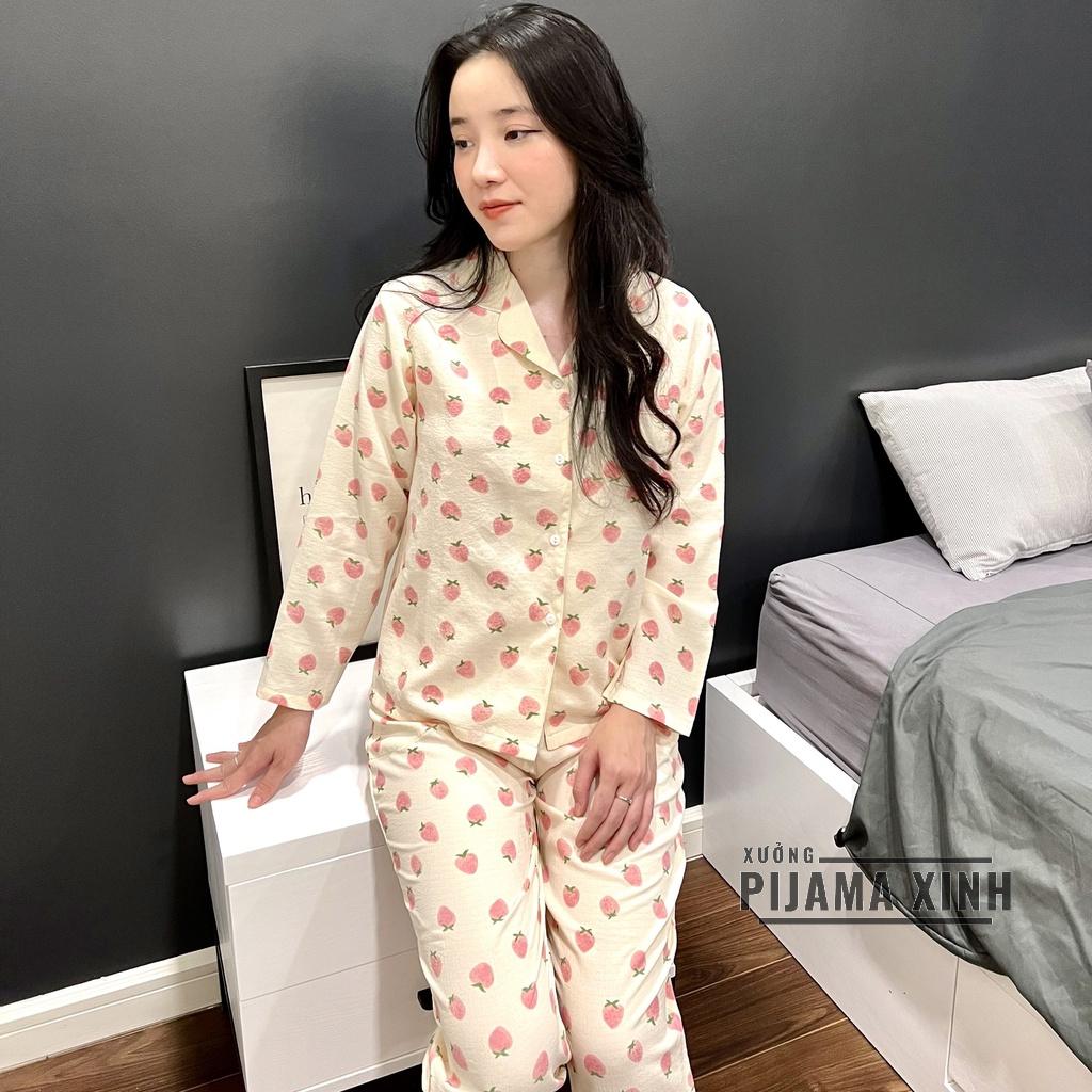 Đồ Mặc Nhà Pijama Chất Đũi Xốp Hình Quả Dâu Xinh Hàng Đẹp