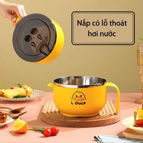 Ca Đựng Bát Cháo Giữ Nóng Inox 304 Tô khuấy Bột Ăn Dặm Hình Vịt Vàng Cho Bé