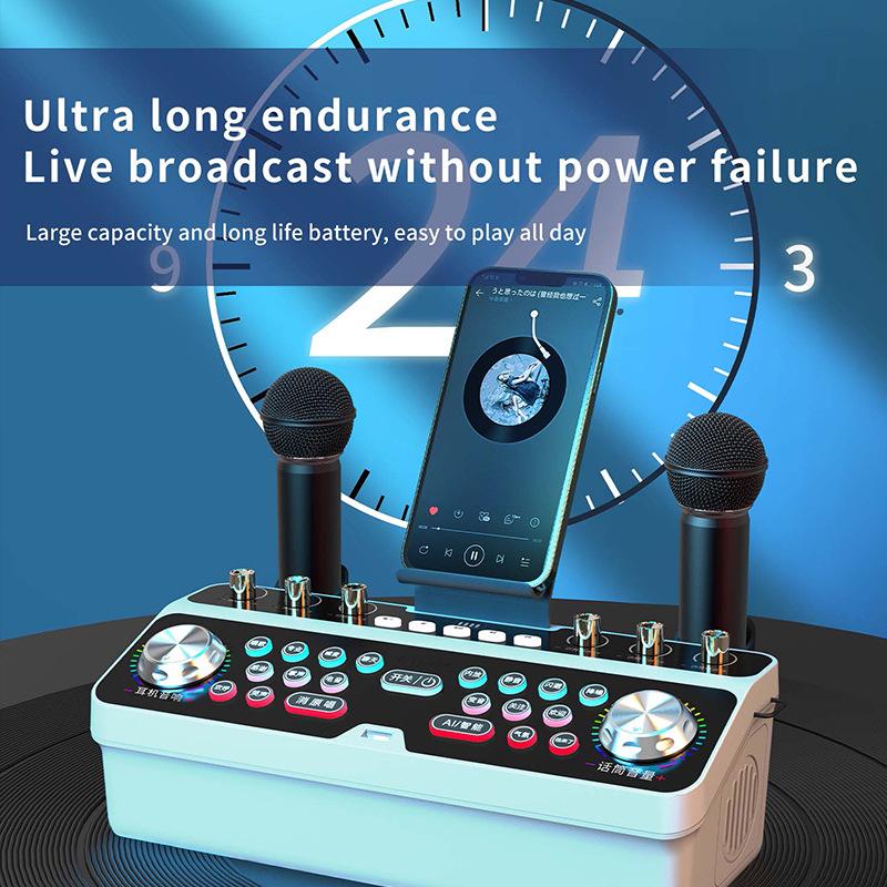 Thẻ âm thanh di động Bluetooth Loa ngoài trời Karaoke Karaoke Mic Audio không dây điện thoại di động trực tiếp Card âm thanh tất cả trong một Color: Q8 With mic 2
