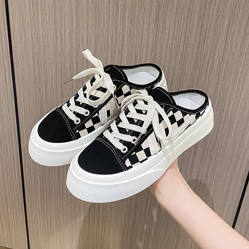 Giày Sục Đạp Gót Nam Nữ ,Sneaker Độn Đế 3cm Đi Học Thể Thao Đẹp Kẻ Ô Vuông