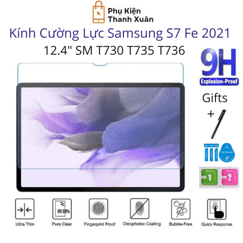 Kính cường lực dành cho Samsung Tab S7 FE 2021 12.4" - Độ cứng 9H, dày 0.3 mm