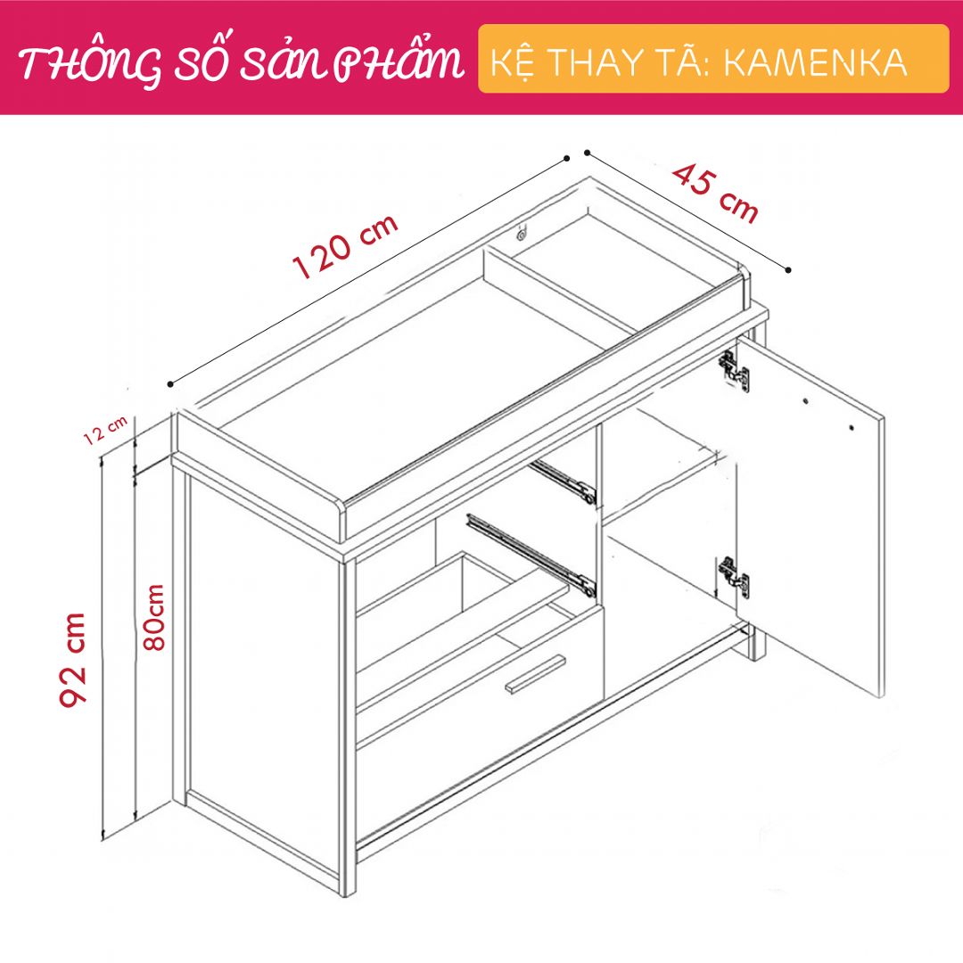 Kệ gỗ thay tã cho bé SMLIFE Kamenka | Gỗ MDF dày 17mm chống ẩm | D120xR45xC92cm