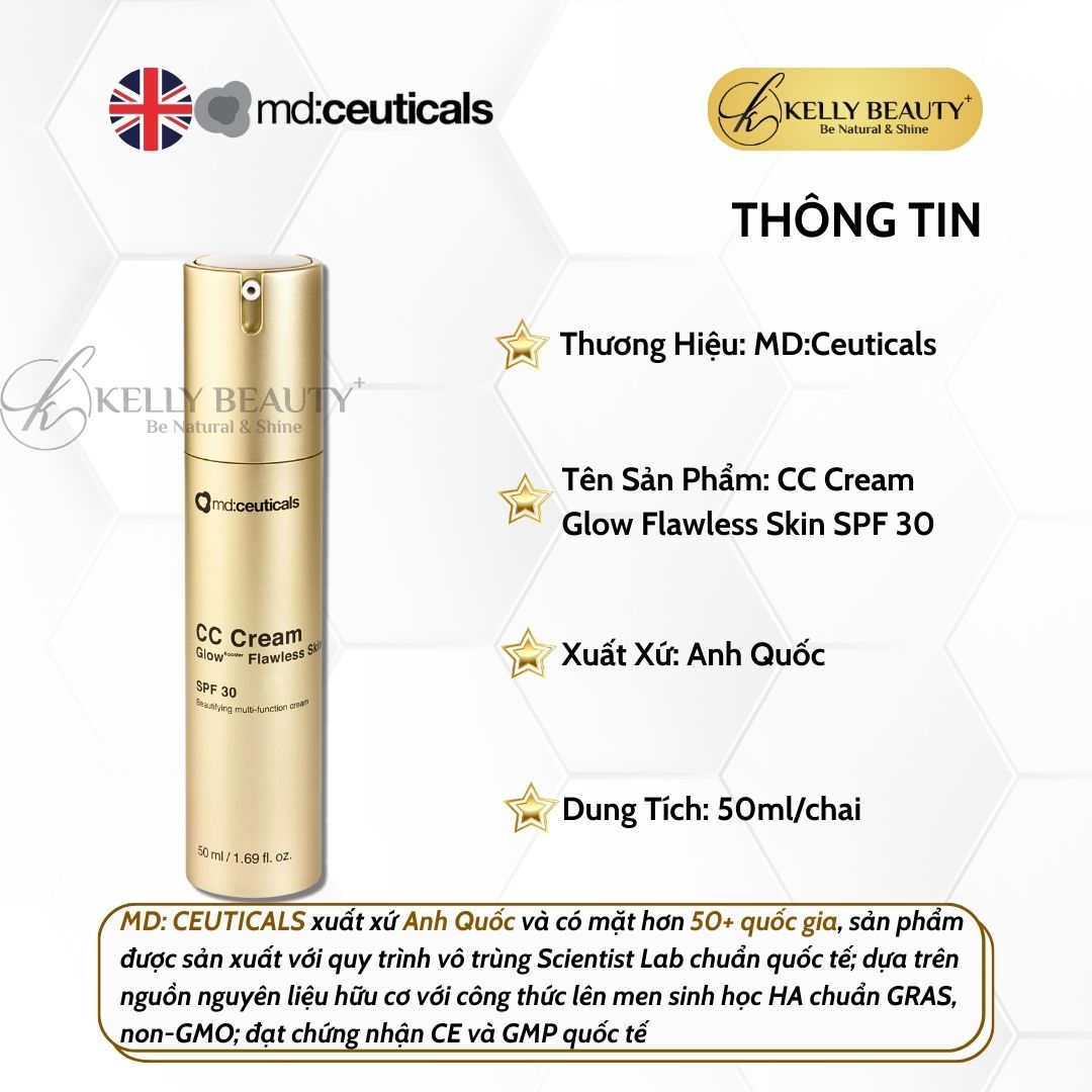 Kem Nền Che Khuyết Điểm Chống Nắng CC Cream Glow Flawless Skin SPF 30 - MD:Ceuticals | Kelly Beauty