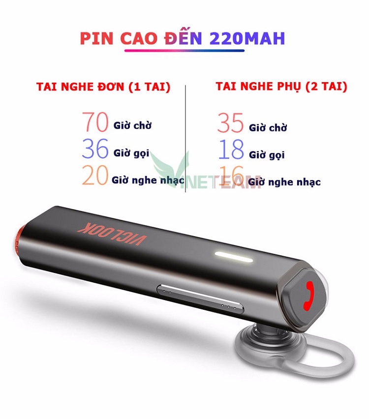 Tai Nghe Bluetooth 4.2 VICLOOK G4 Tai Nghe Nhét Tai Đàm Thoại Không Dây Tặng Kèm Jack cắm 3.5 và Phụ kiện Đeo Khi Chơi Thể Thao Chồng Thấm Nước (32h)