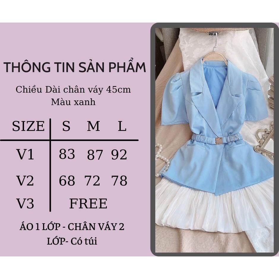 Set vest blazer kèm chân váy thiết kế thanh lịch, đủ size màu xanh dương kèm dây nịch thời trang SANMAY