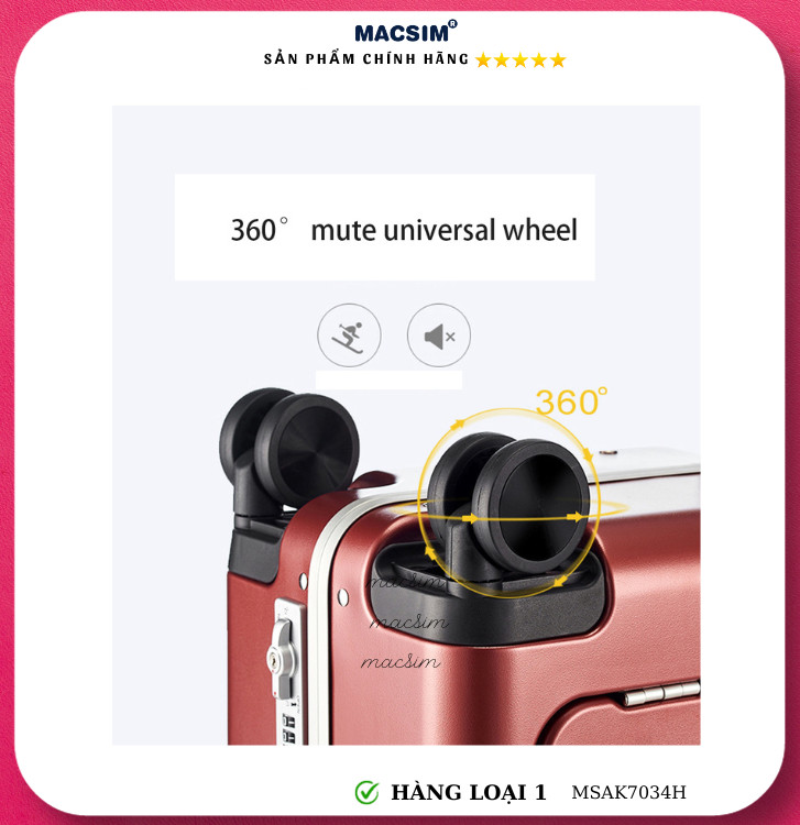 Vali cao cấp Macsim Aksen hàng loại 1 MSAK7034H cỡ 20 inch- màu đỏ