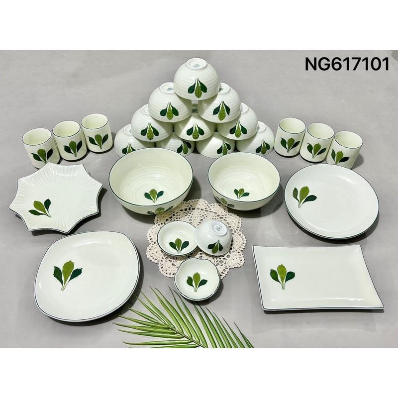 Bộ bát đĩa 23-25 món, men kem. Gốm sứ Bát Tràng.