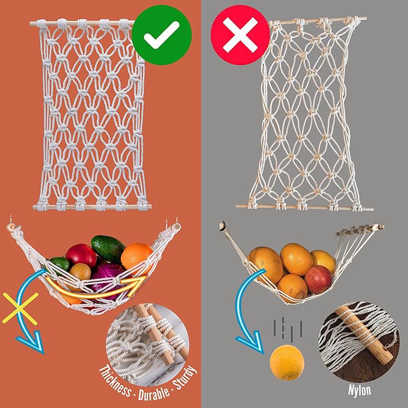 Macrame Trái Cây Võng Cho Nhà Bếp Dưới Tủ, Chà Bông Chay Võng Trái Cây Giá Đỡ Lưới Và Móc Treo Giỏ Trái Cây