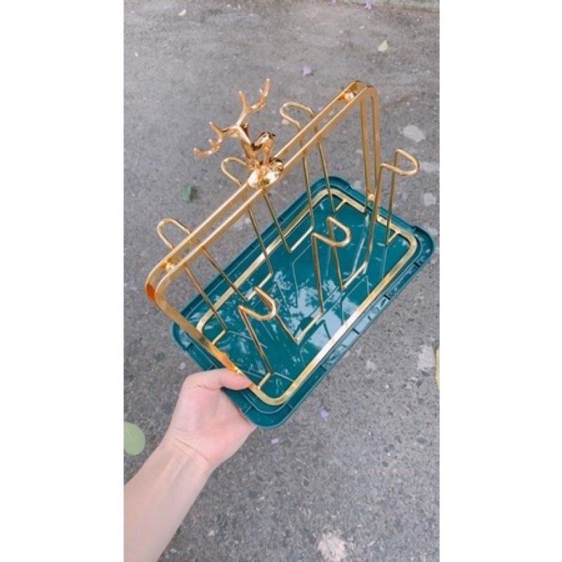 Khay Úp Cốc NẮP HÌNH HƯƠU Trang Trí Decor Mạ Vàng Cực Sang