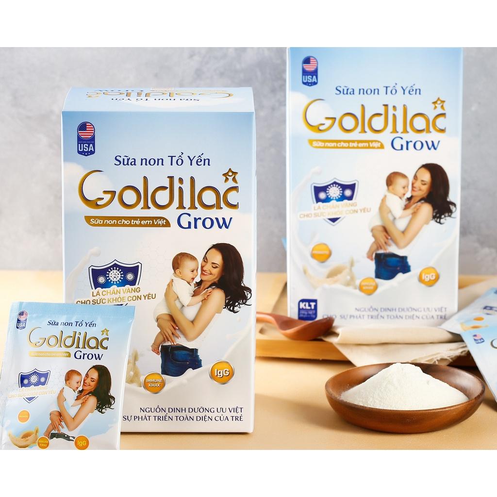 Sữa non Tổ yến Goldilac Grow hộp 168g x 12 gói - Sữa dinh dưỡng cho bé từ 0-10 tuổi, hỗ trợ tiêu hóa, tăng cân, tăng sức đề kháng giảm biếng ăn chậm lớn