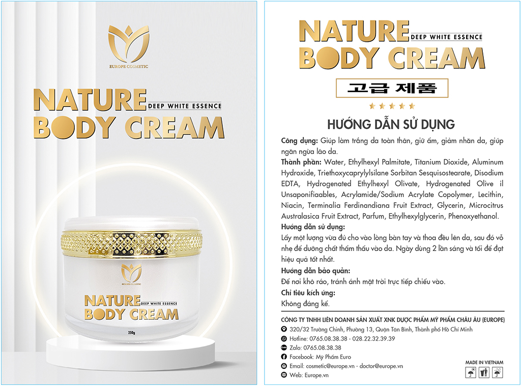 KEM DƯỠNG THỂ TOÀN THÂN, TRẮNG, MỊN, THIÊN NHIÊN - NATURE BODY CREAM