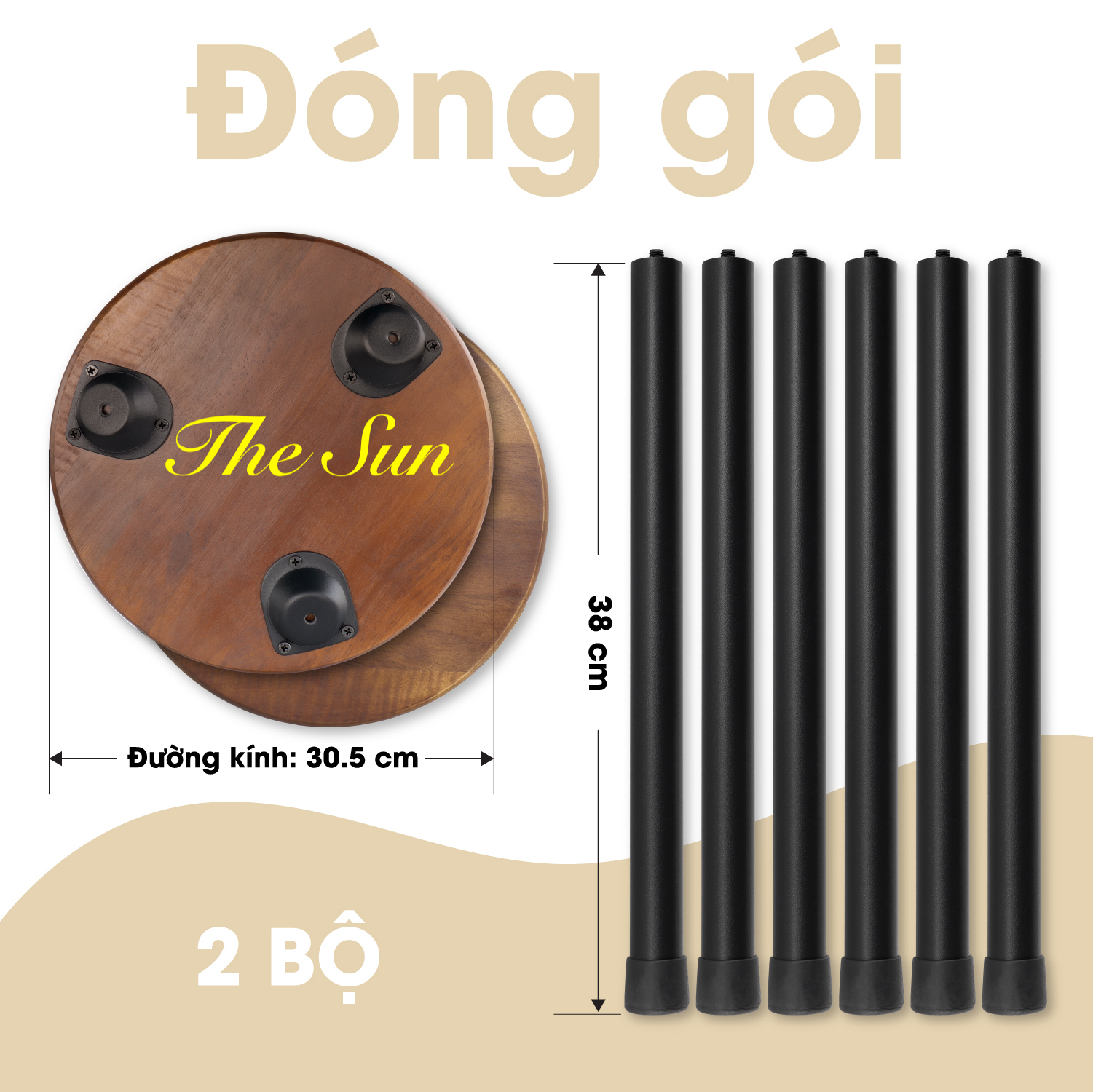 Đôn Gỗ. Kệ Để Chậu hoa, Bàn Kê Đầu Giường, Bàn Coffee. mặt 30cm, chân tháo rời bằng thép Cao 40cm