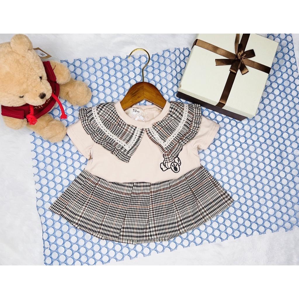 Bộ áo cotton, chân vá xòe bé gái
