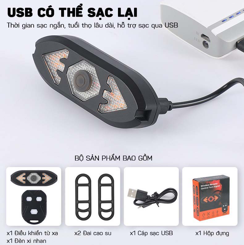 Đèn Xi Nhan Xe Đạp Điều Khiển Từ Xa Có Còi 120db Cao Cấp