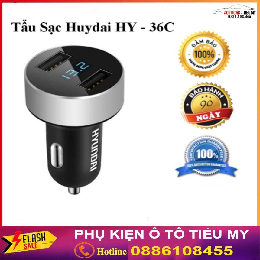 Tẩu sạc ô tô xe hơi Hyundai HY-36 chính hãng báo điện áp với 2 cổng USB