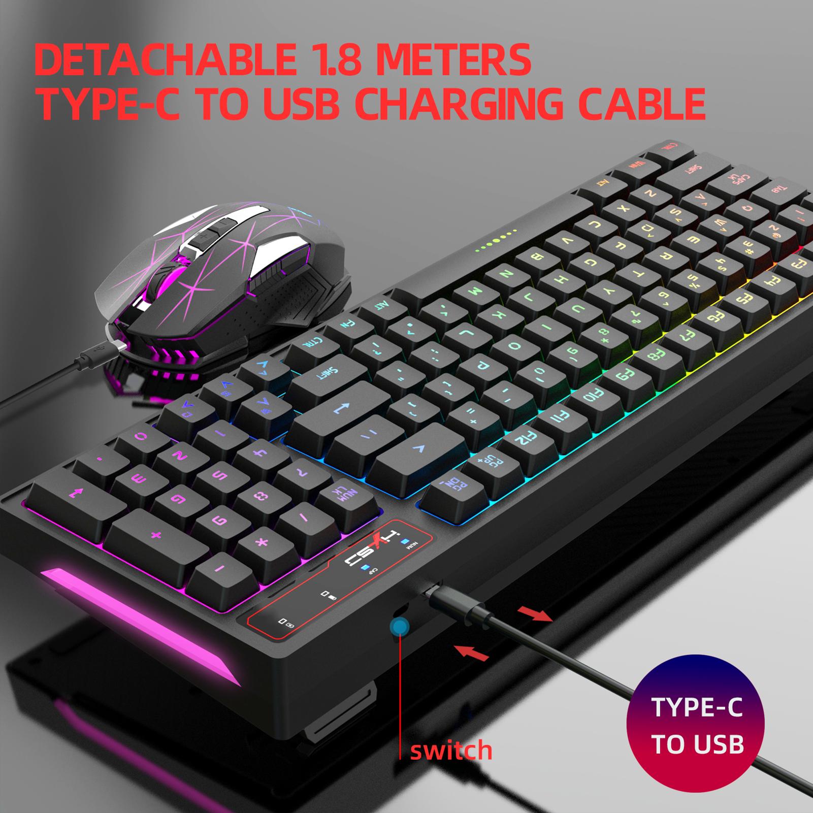 HXSJ 2.4G Wireless Rechargeable Keyboard Mouse Combo 96 Keys RGB Membrane Keyboard Colorful Backlight Gaming Mouse Set