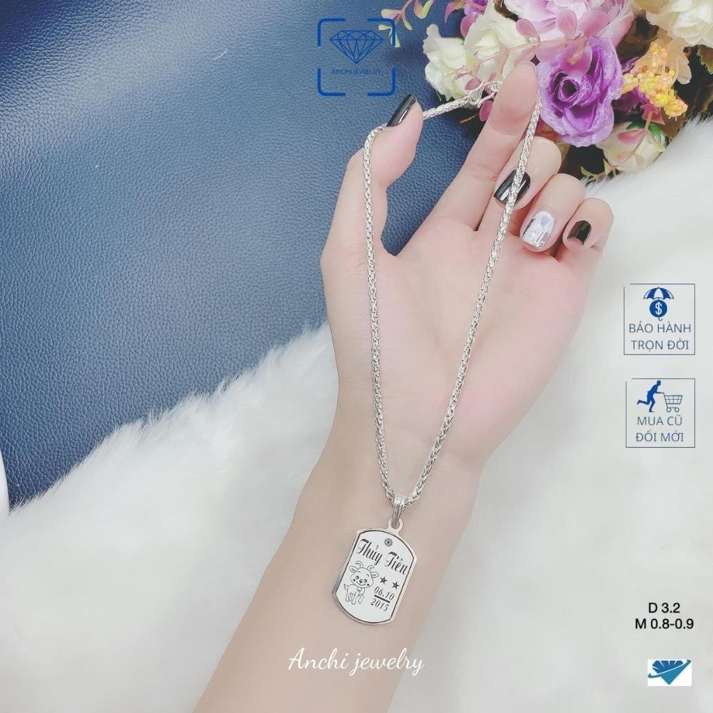 Dây chuyền bạc ta khắc tên cho bé trai miễn phí, Anchi jewelry
