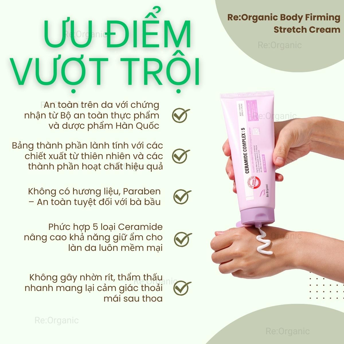 Kem body trị rạn da, dưỡng trắng giảm nếp nhăn – Re:Organic Body Firming Stretch Cream 200ml