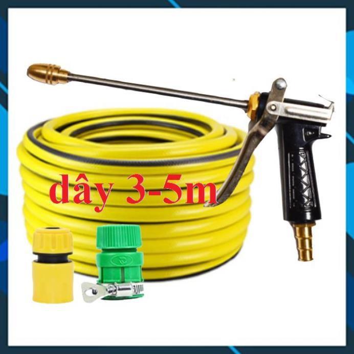 ️ Bộ dây vòi xịt nước rửa xe, tưới cây , tăng áp 3 lần, loại 3m, 5m 206318Dđầu đồng, cút, nối PE, d.vàng