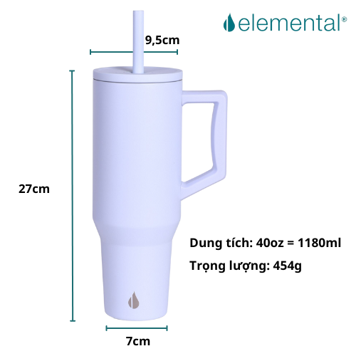 Ly giữ nhiệt Commuter Elemental 1180ml màu xanh ice blue thép không gỉ có tay cầm combo ống hút trân châu