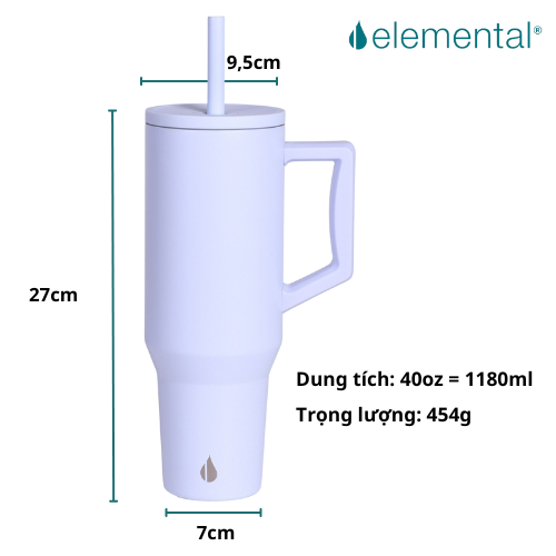 [Hàng chính hãng_Thương hiệu Mỹ] Ly giữ nhiệt Commuter Elemental 1180ml màu xanh ice blue thép không gỉ có tay cầm combo ống hút trân châu 