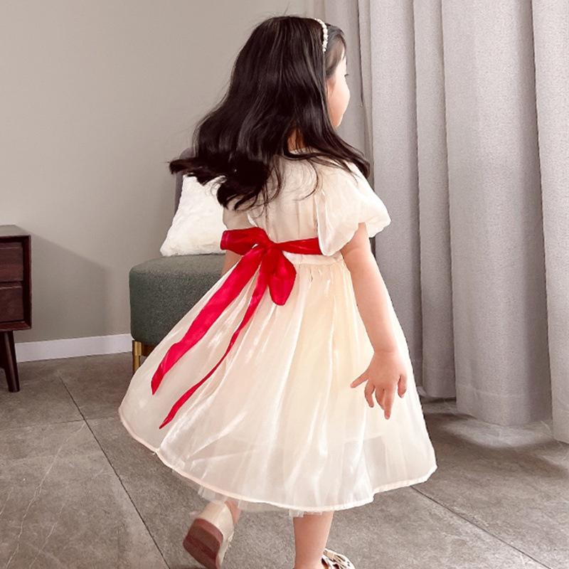 Đầm voan lụa tay bồng hàng quảng châu cao cấp cho bé gái