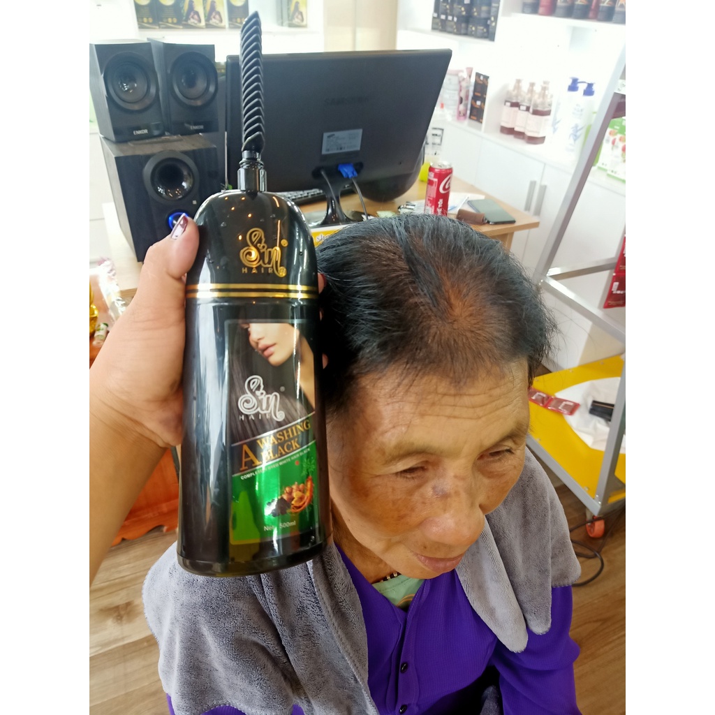 Dầu Gội Phủ Bạc Sin Hair 350ml Màu đen Có Lược Chải Giúp Đen Tóc Tự Nhiên Bằng Nhân Sâm Nhật Bản