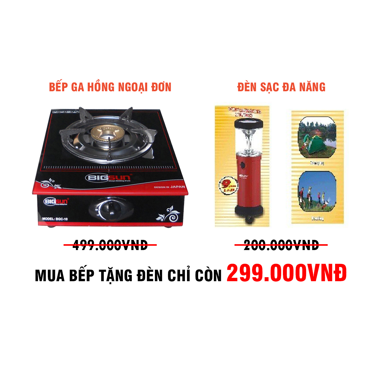 Bếp Gas Hồng Ngoại Đơn BIGSUN Tặng đèn đa năng
