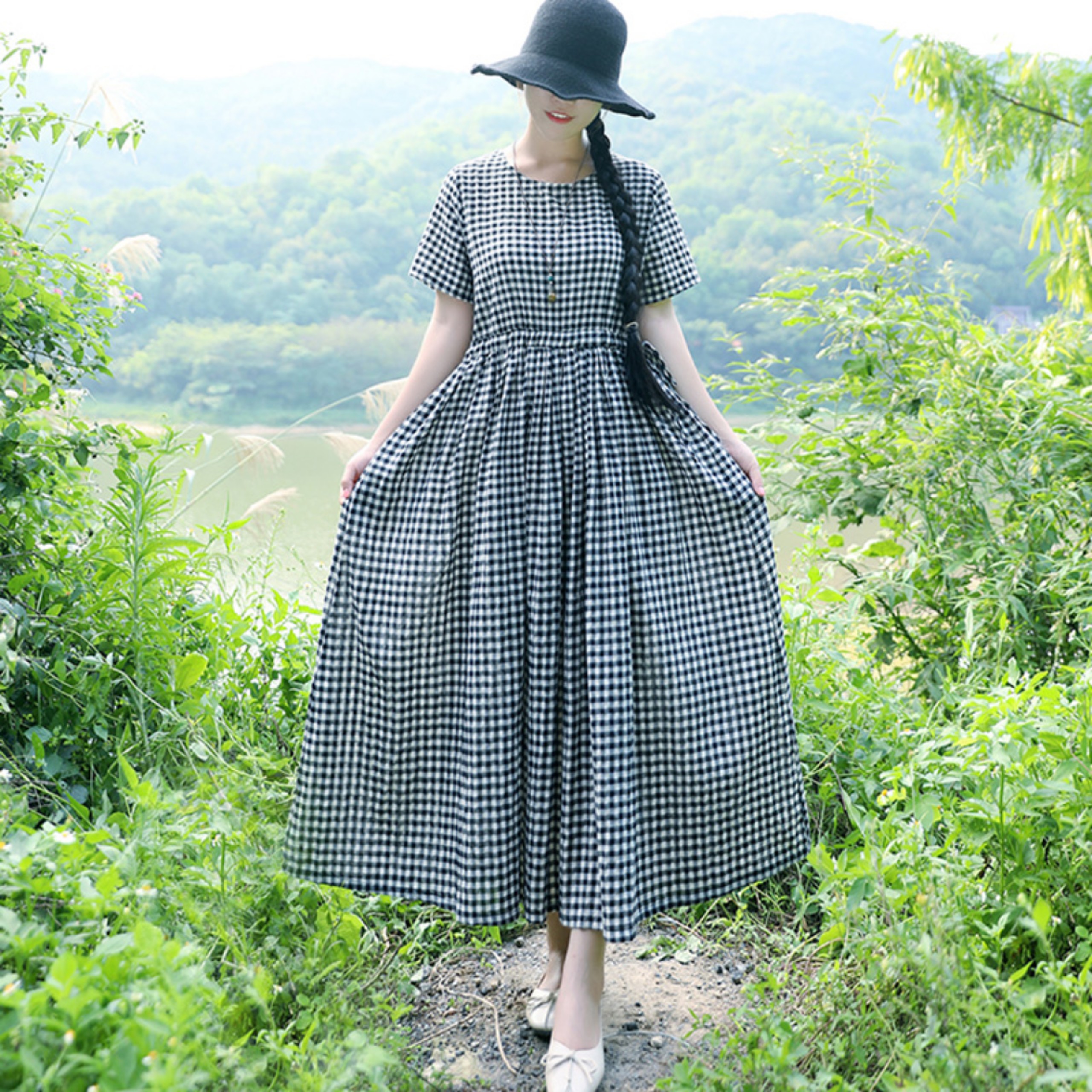  Đầm váy kẻ caro dáng xòe thiết kế 2 túi dây eo vô cùng trẻ trung,chất vải thô đũi mềm mát Thời trang nữ Haint Boutique Da159