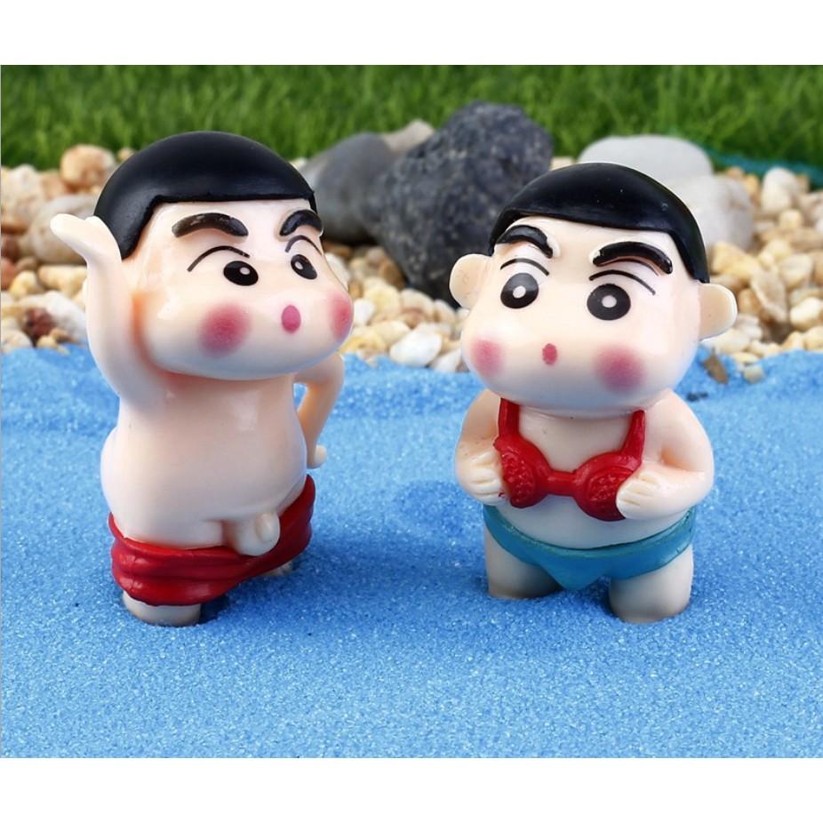Combo 04 mô hình Shin - cậu bé bút chì tắm sông trang trí tiểu cảnh hài hước