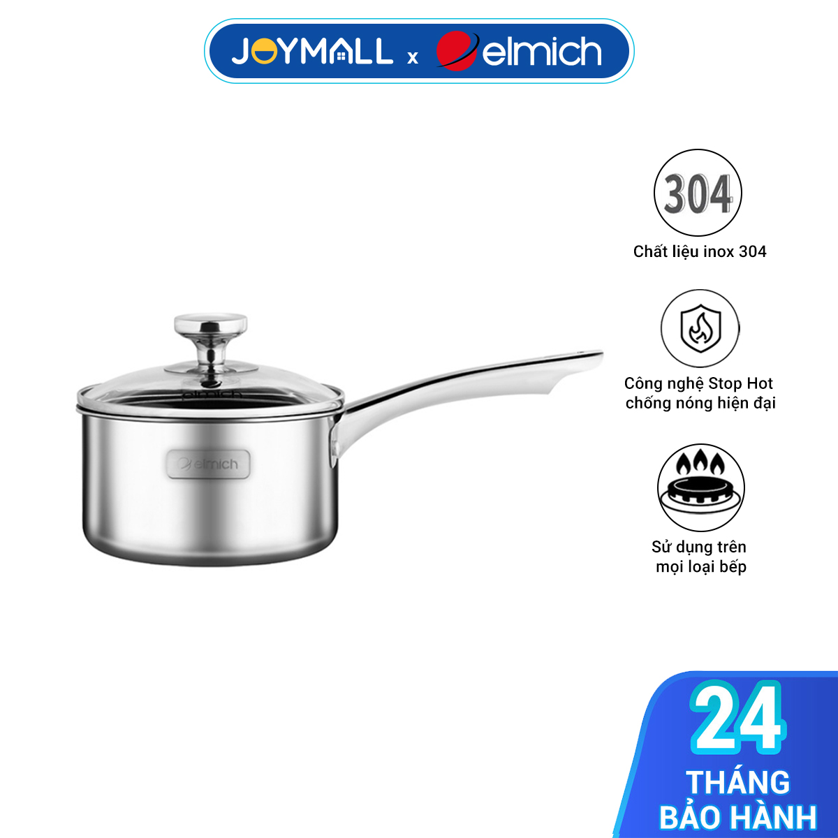 Quánh Inox Nguyên Khối Elmich Baby EL-3848 14cm, Hàng Chính Hãng, Dùng Được Mọi Loại Bếp, Công Nghệ Stop Hot - JoyMall