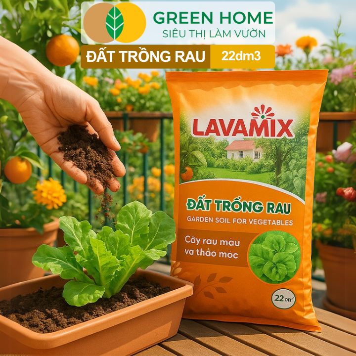 Đất Trồng Rau GreenHome, Bao 22dm3 (11kg), Hữu Cơ, Tiện Lợi, Đầy Đủ Dinh Dưỡng Cho Các Loại Rau, Củ, Quả