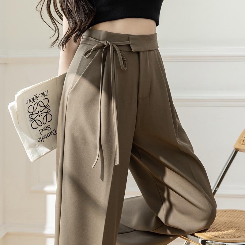 Quần ống rộng nữ lưng cao thắt dây nơ 1 bên culottes ống suông dài màu đen nâu kem mặc đi học làm cực đẹp - Kanimi