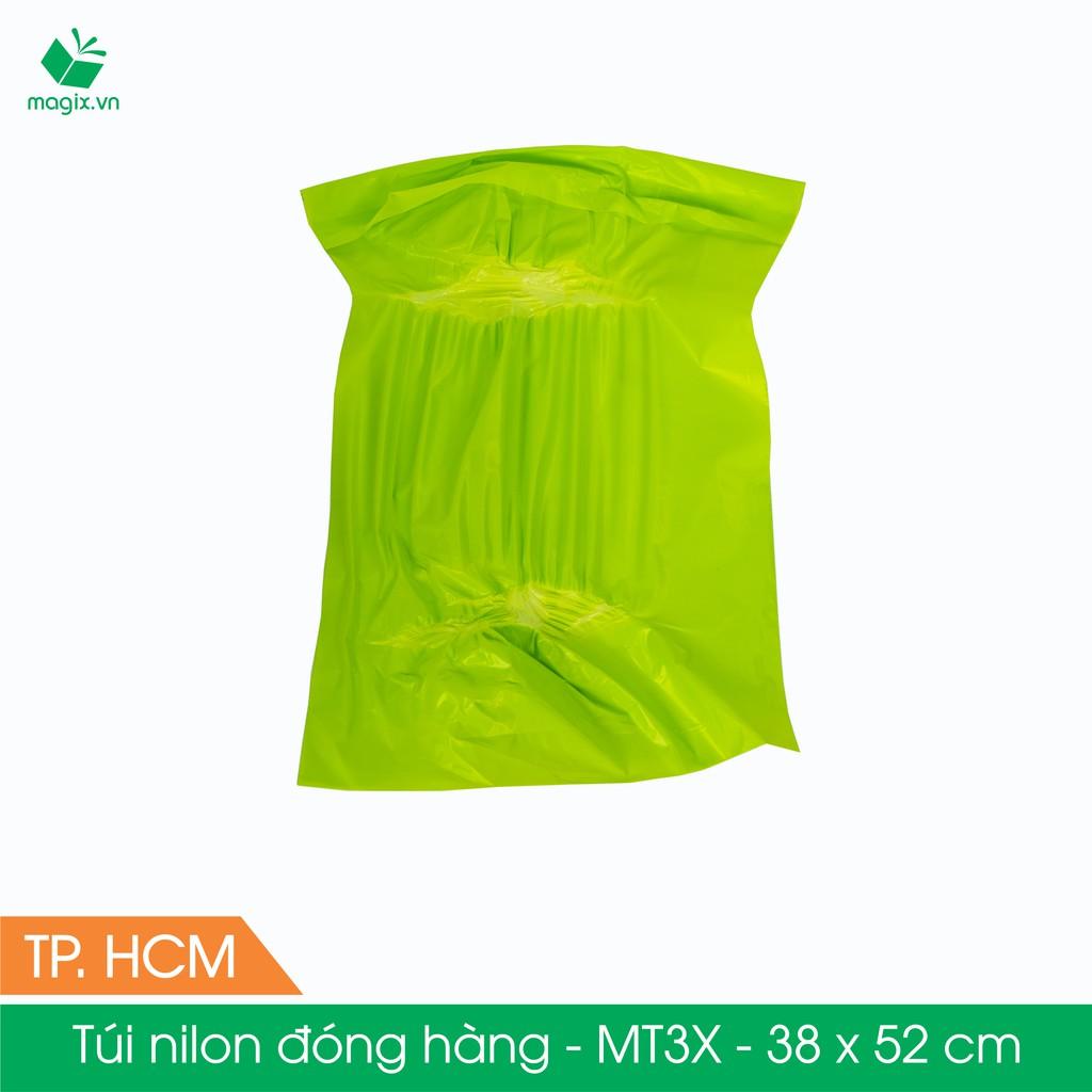 MT3X - 38x52 cm - Túi nilon gói hàng - 300 túi niêm phong đóng hàng màu xanh lá mạ