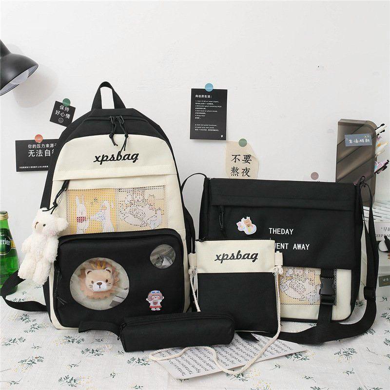 Set 4 món balo combo ulzzang đi học sinh sinh viên laptop cute - Sư Tử