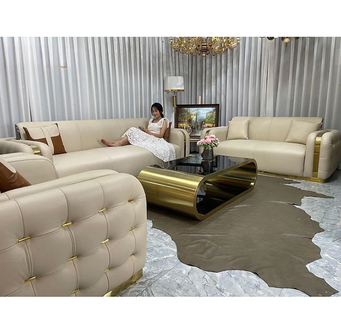Combo ghế sofa băng 100% da bò Italy Tundo màu kem SFBCT25 2m7/2m5/1m3 hàng cao cấp chuẩn da bò nhập khẩu Ý