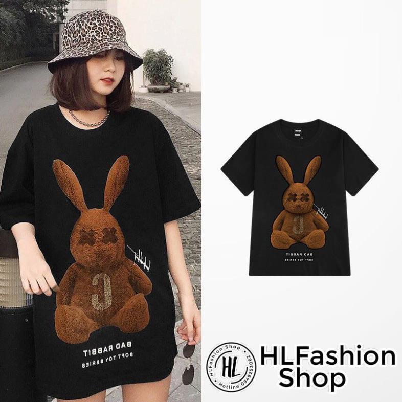 Áo thun tay lỡ form rộng Ulzzang Bad Rabbit dáng Unisex