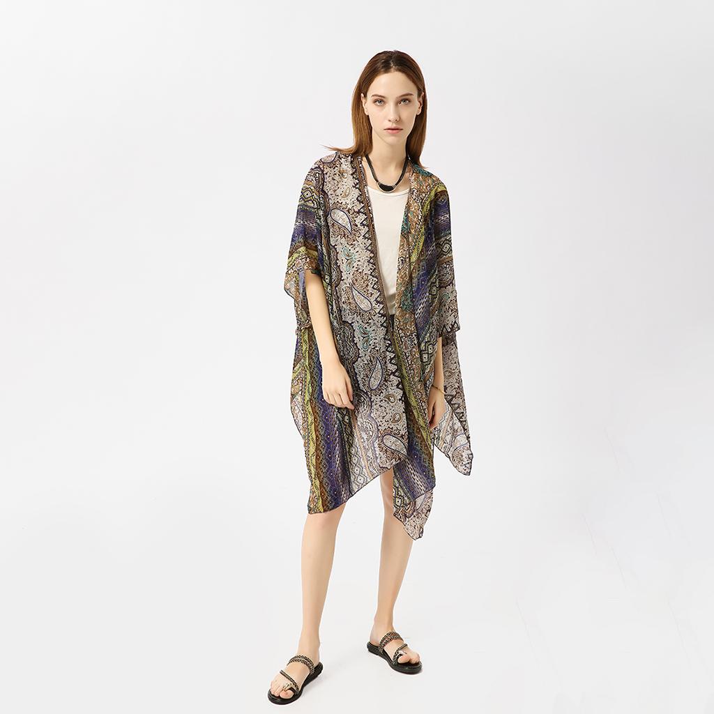 Women's Summer Long Flowy Kimono Cardigans Boho Chiffon Floral Beach Cover Up Tops