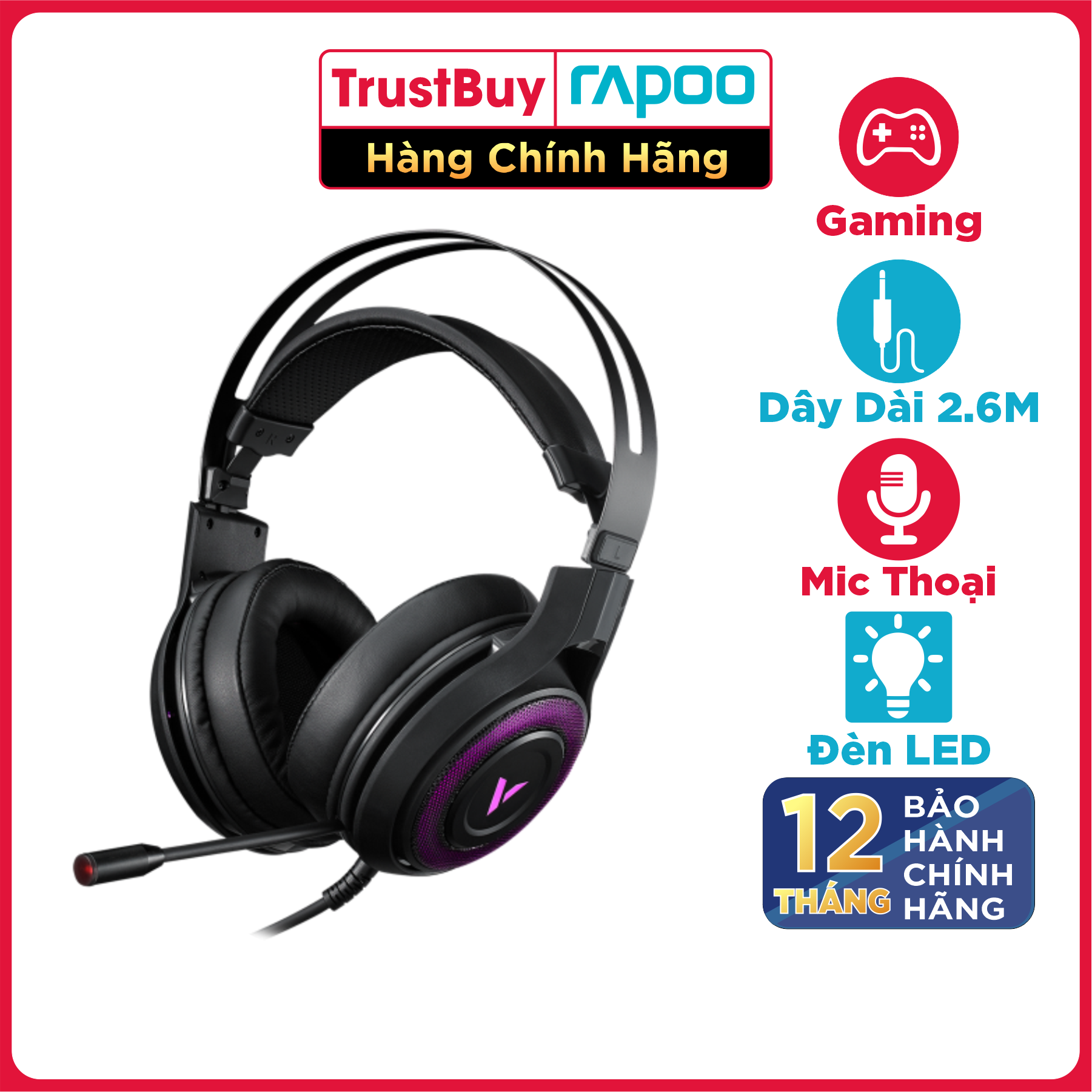 Tai Nghe Gaming Chụp Tai RAPOO VH520C - Hàng Chính Hãng