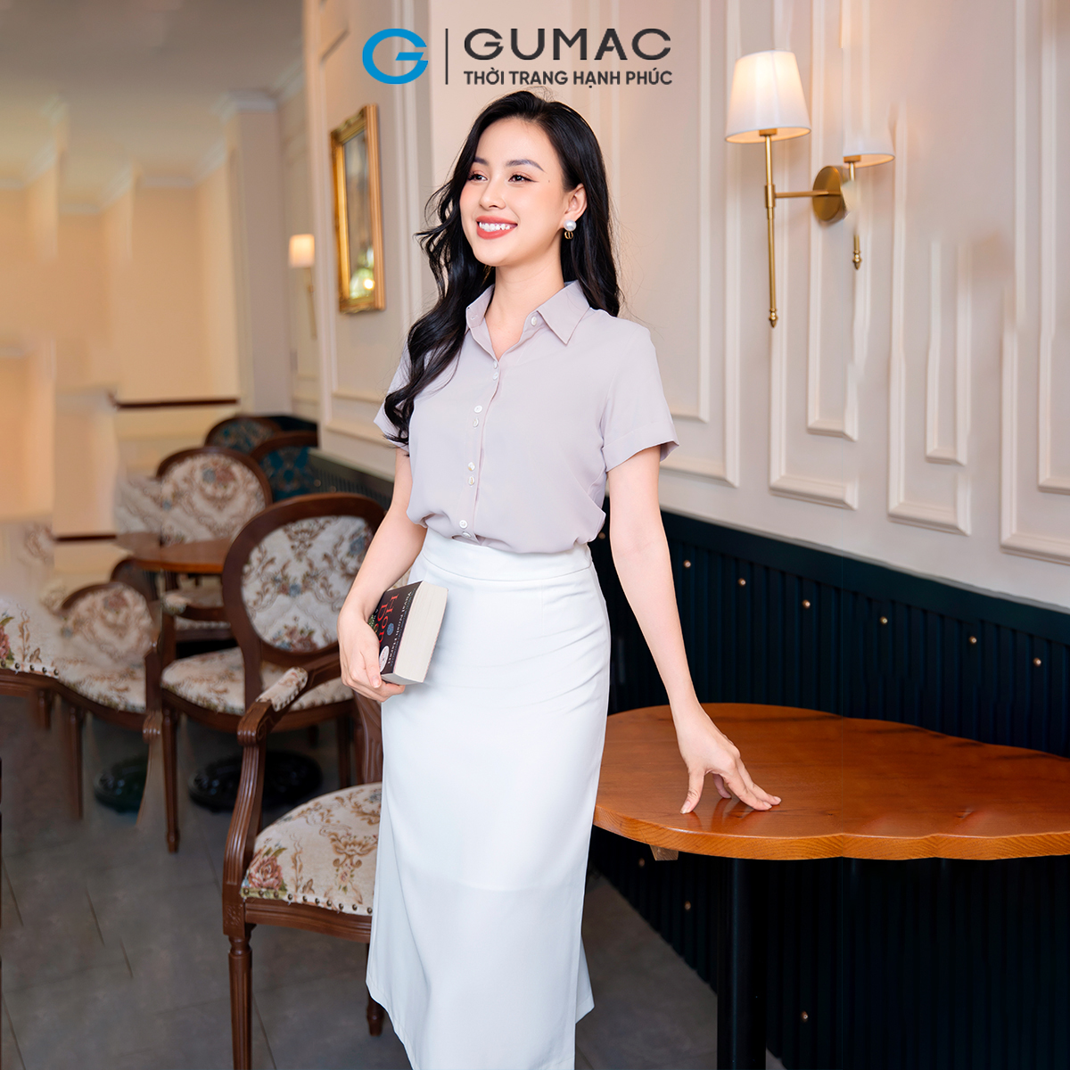 Áo sơ mi nữ lai lật vải luạ mềm mát công sở đi tiệc sang trọng thời trang GUMAC AD09011