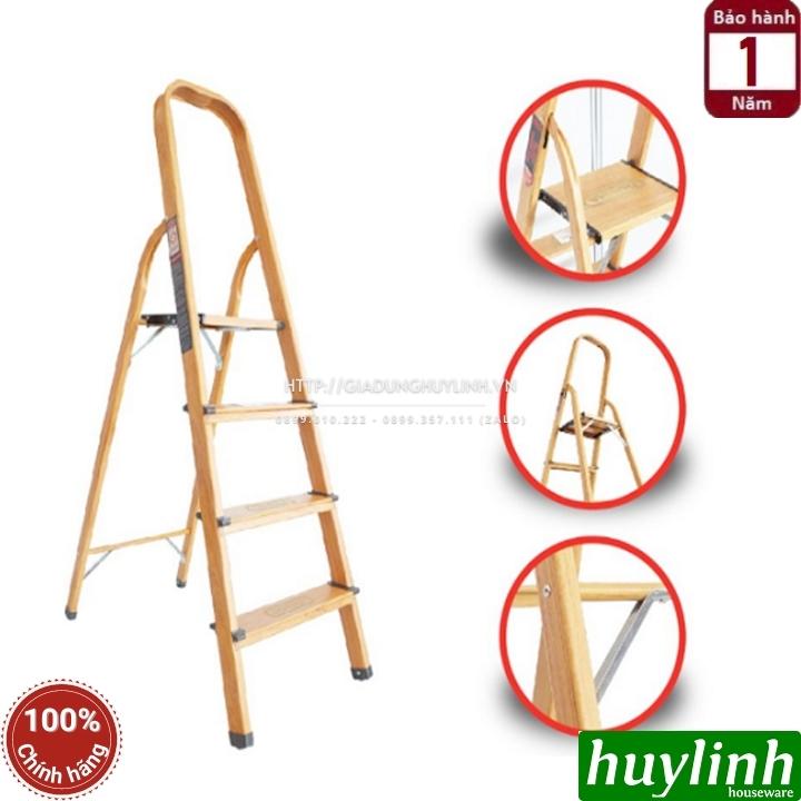 Hình ảnh Thang nhôm ghế 4 bậc Oshima TG4 - Bậc cao nhất 84cm - Sơn tĩnh điện vân gỗ