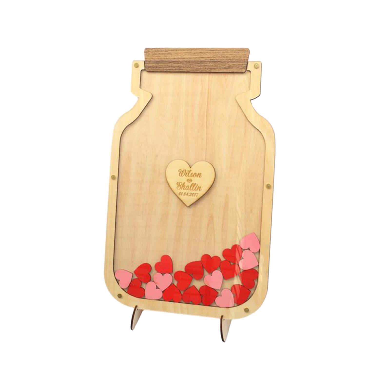 Wedding Reception Guest Book with 50Pcs Red Wood Hearts for Holiday Events