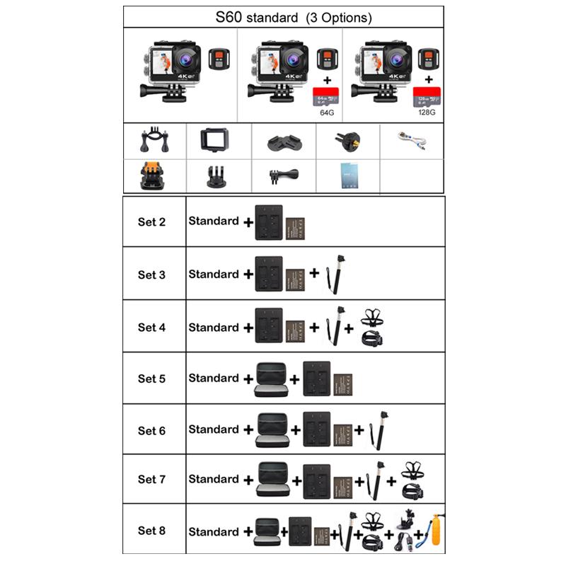 Camera hành động 4K WiFi dưới nước hành động không thấm nước cam 20mp Ultra HD 60fps Mũ bảo hiểm Ghi màn hình cảm ứng EIS Sport Cam