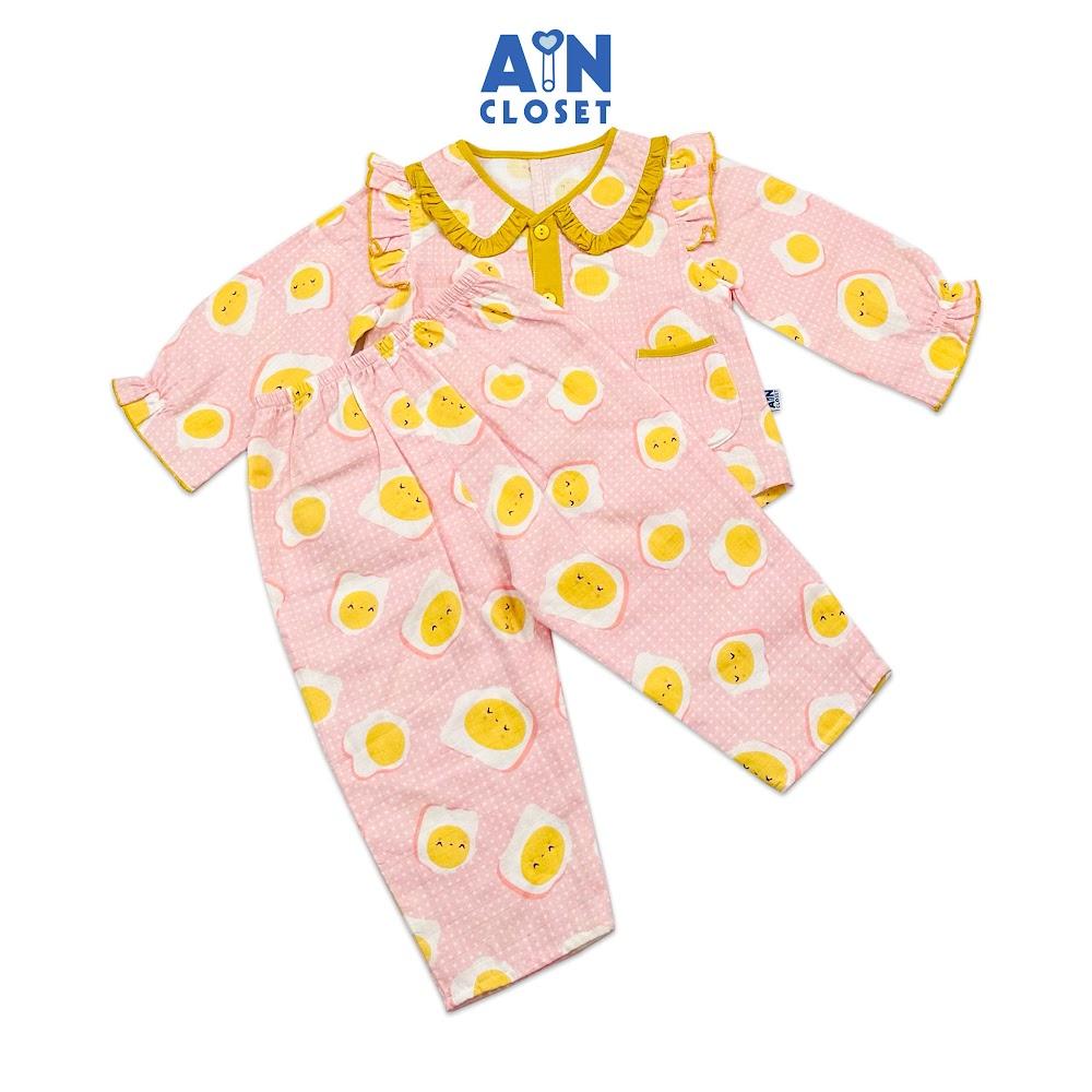 Bộ quần áo dài bé gái họa tiết Trứng Rán hồng xô sợi tre - AICDBGVP8UOJ - AIN Closet