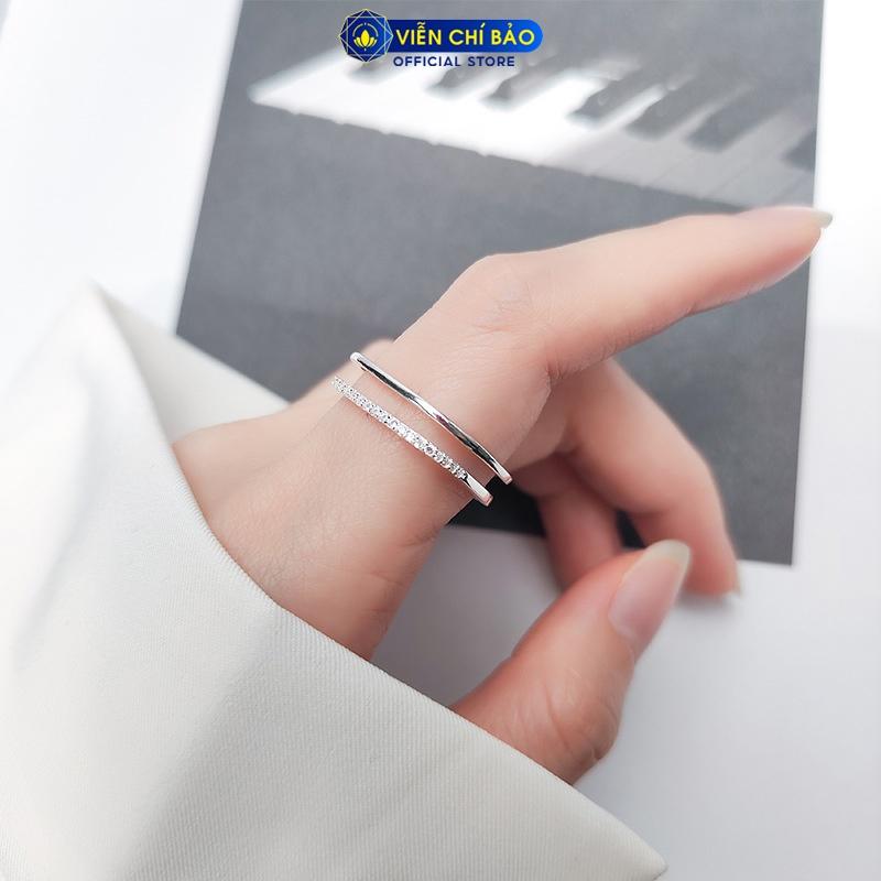 Nhẫn bạc nữ Parallel đính đá trắng chất liệu bạc 925 thời trang phụ kiện trang sức nữ Viễn Chí Bảo N000409