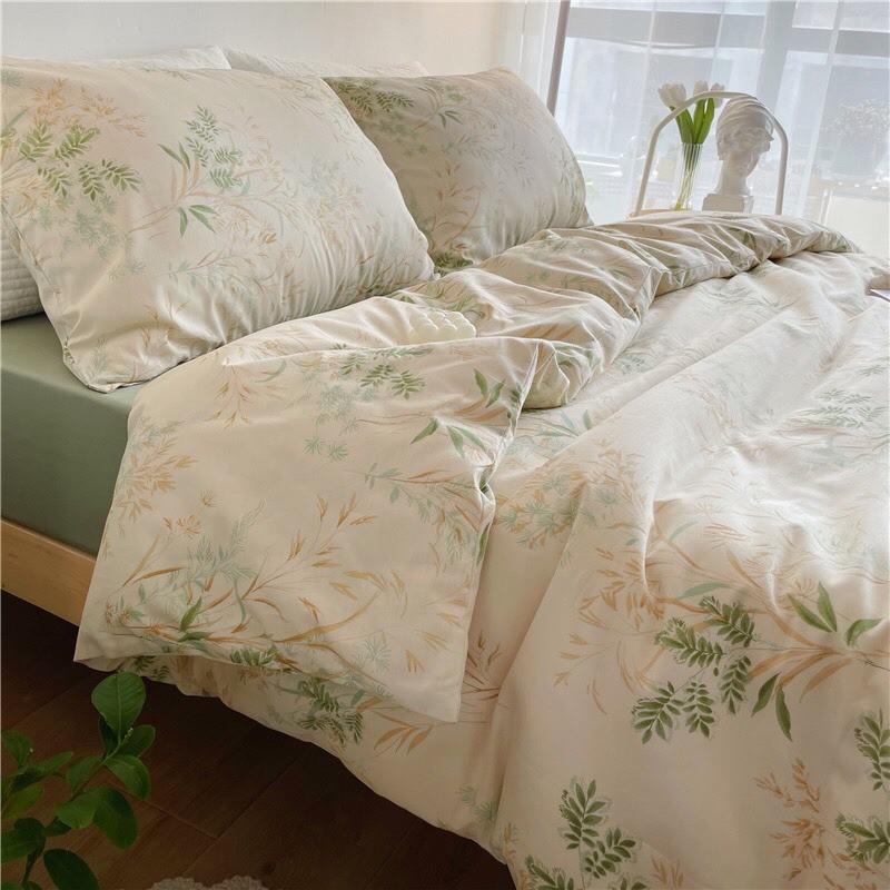 Set Chăn Ga Gối Cotton Living Hàng Nhập Khẩu Cao Cấp 4 Món Lá Trùm Thanh Mát Mùa hè