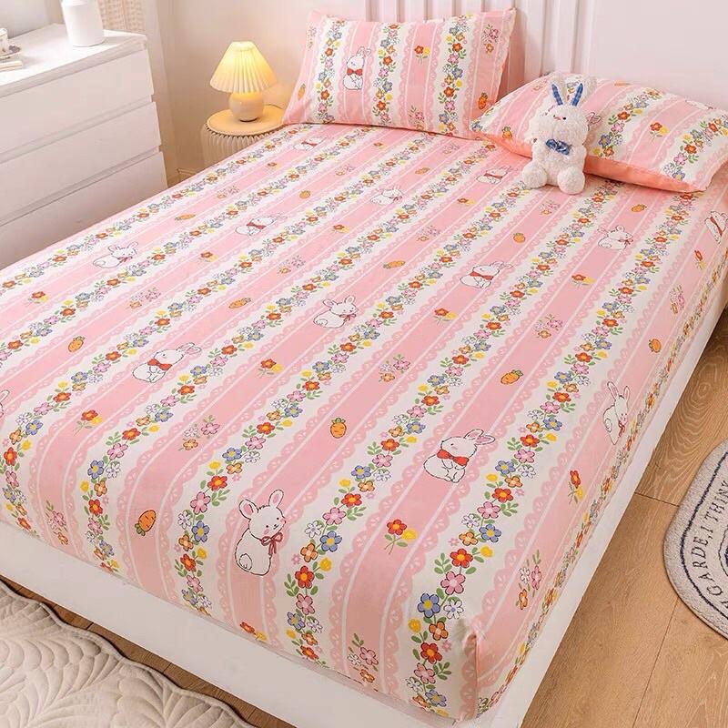 Ga Gối Cotton 100% Hàng Nhập Khẩu 3 Món Thỏ Hồng dành cho bé gái