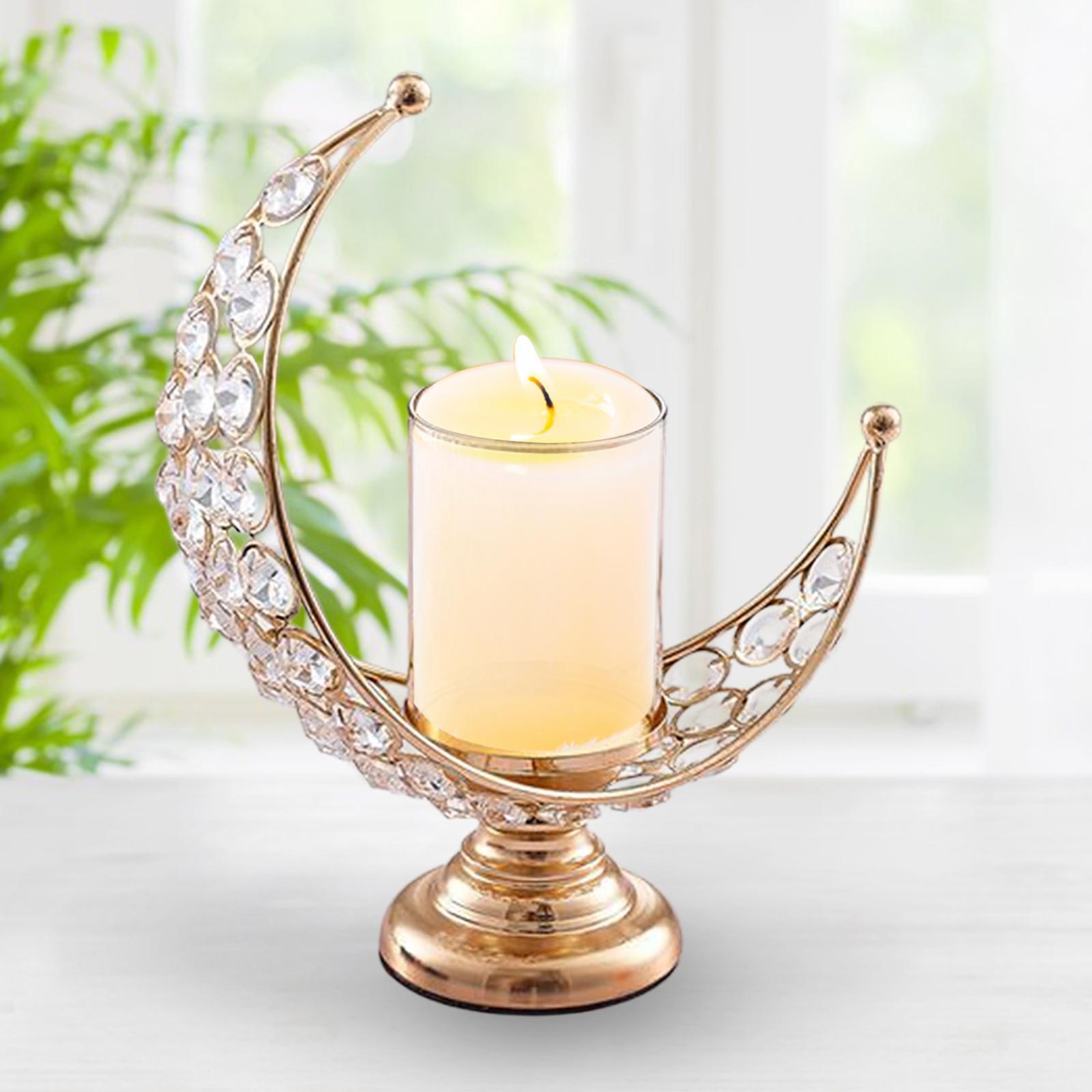 Pillar Candle Holder Moon Shape Candlestick Holder Metal Craft Dining Table Bedroom Wedding Centerpiece Home Decoration Tealight Holder