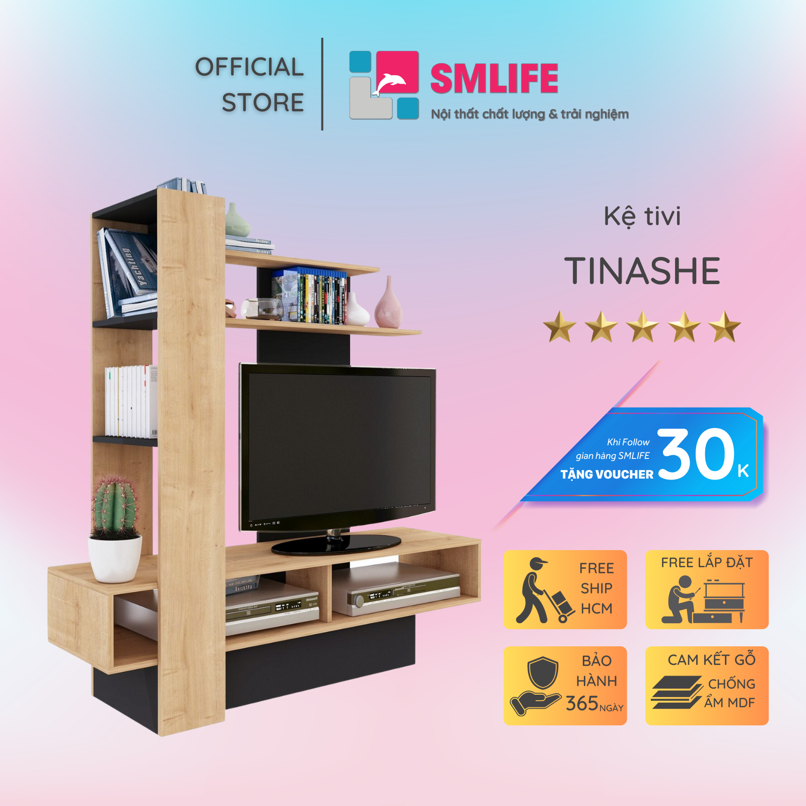 Kệ TV phòng ngủ gỗ công nghiệp hiện đại SMLIFE Tinashe