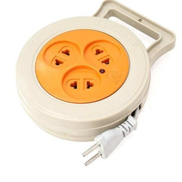 Ổ cắm điện quay tròn thu gọn kéo dài dây 3 lỗ phích cắm 8m, xoay rút dây 2 chấu chịu tải chống giật đa năng